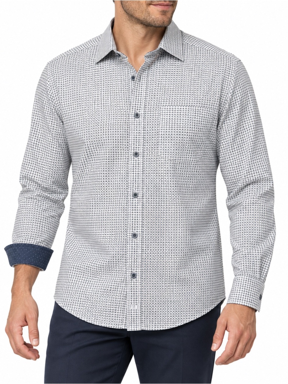 Johnston & Murphy Men’s Blue Microprint Cotton Button Down Shirt M